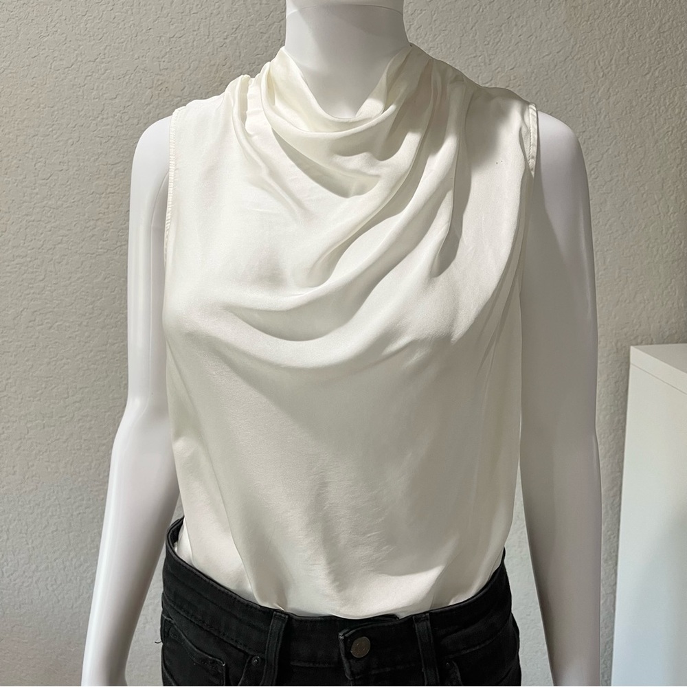 Elegant White Drape Neck Women's Top